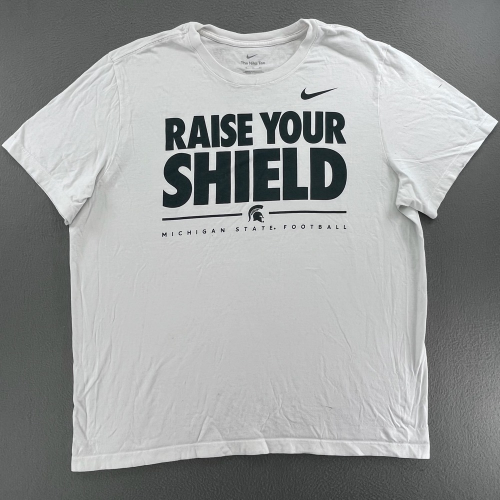 Nike Men T-Shirt Cotton XL Michigan State Football Raise Your Shield White N199P
